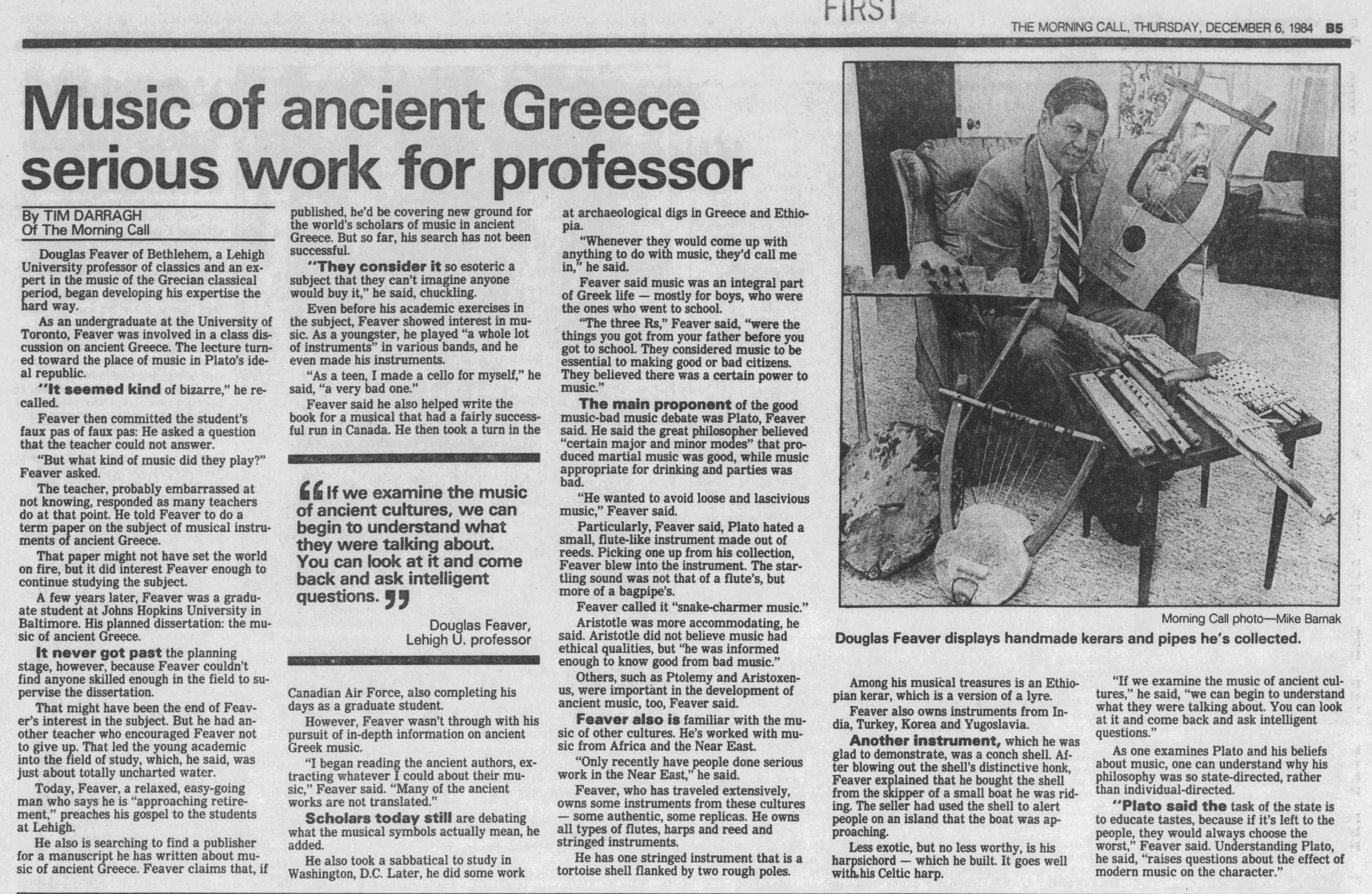 The Morning Call 12-6-1984 Douglas Feaver article