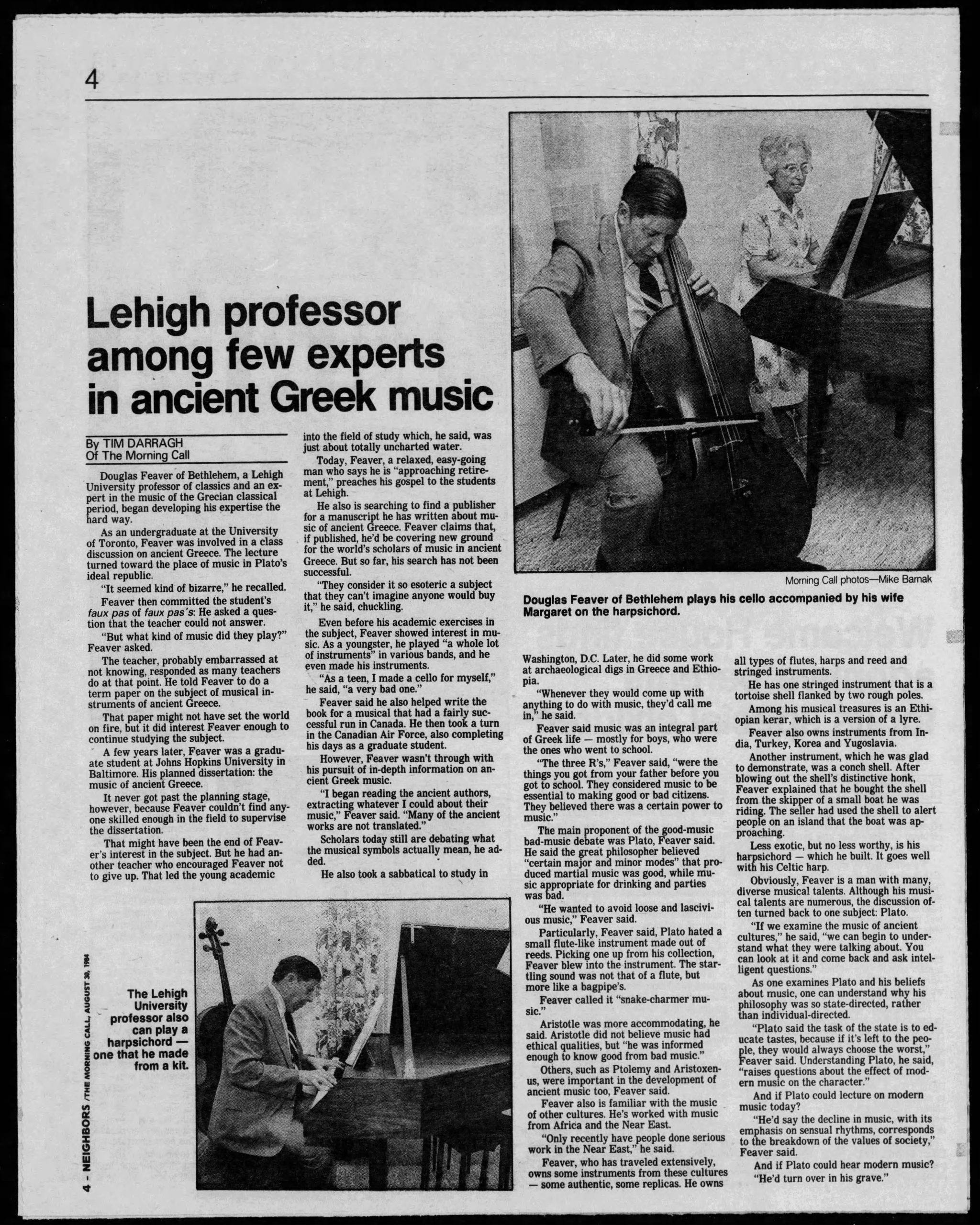 The Morning Call 8-30-1984 Douglas Feaver article